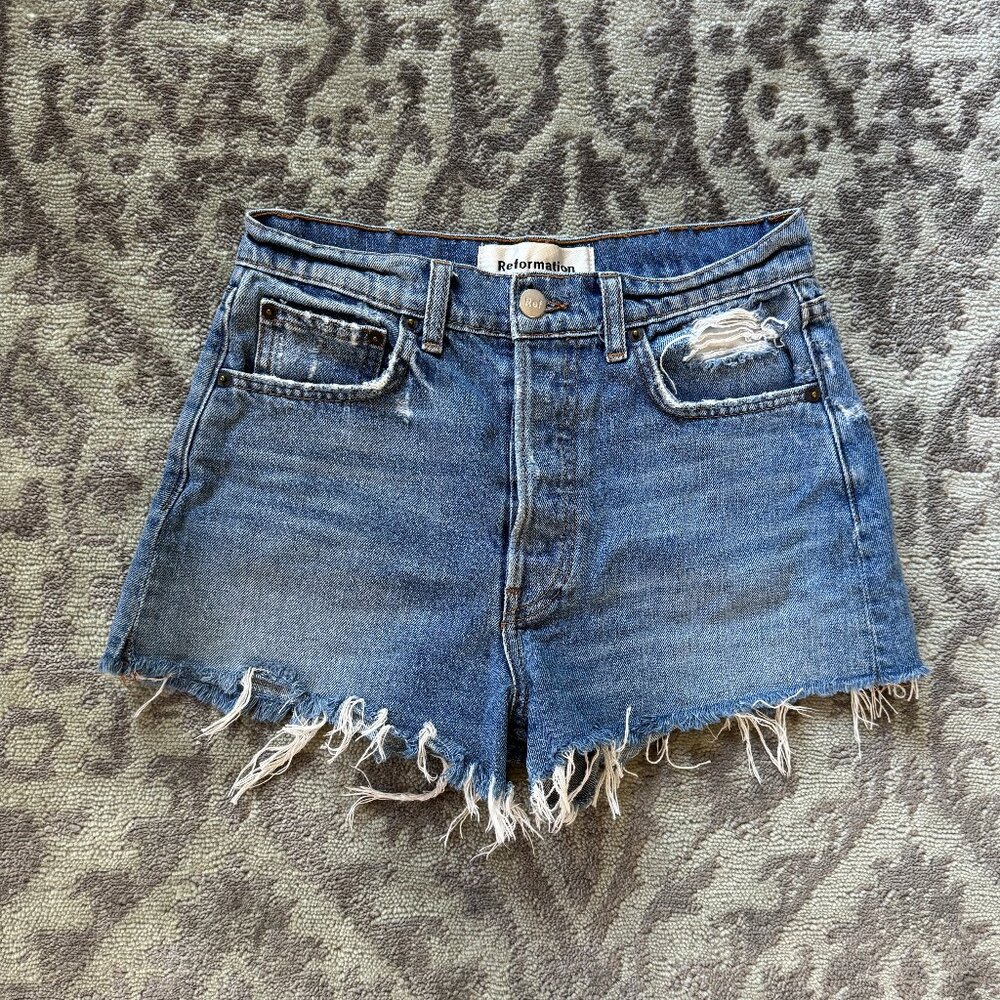 Reformation Dixie Shorts Denim High Rise Medium Wash